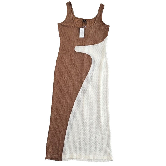 Cider Maxi Waffle Sun Dress Women's Size XL NWT Boat Neck Color Block Beige - Picture 1 of 11